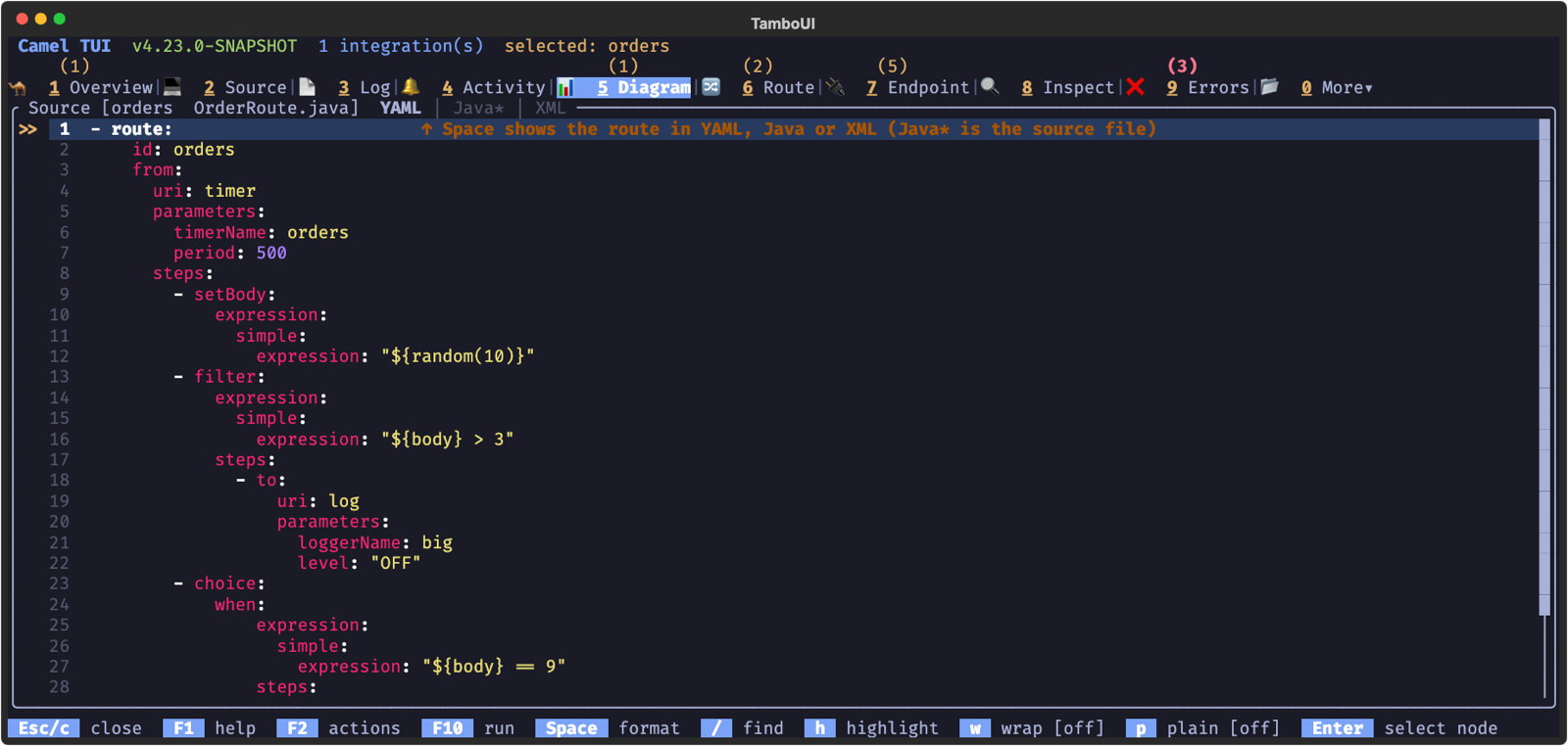 A Java route shown in YAML
